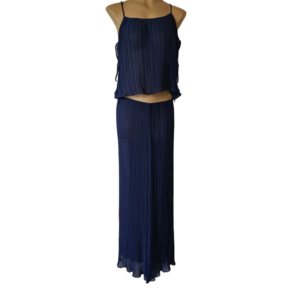 Victoria's‎ Secret  Sheer Two-Piece Pleated Navy Blue Top & Pants Set Large
